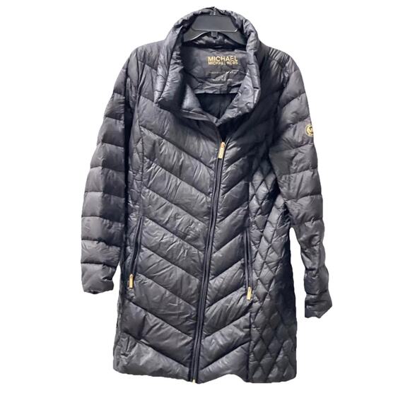 Michael Michael Kors Womens Packable Down Fill Puffer Coat Large Black Quilted - Picture 1 of 7